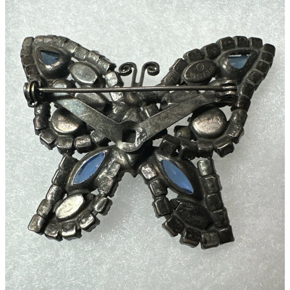 Vintage Signed WEISS Blue Rhinestone Butterfly Pin/Brooch - Picture 2 of 3